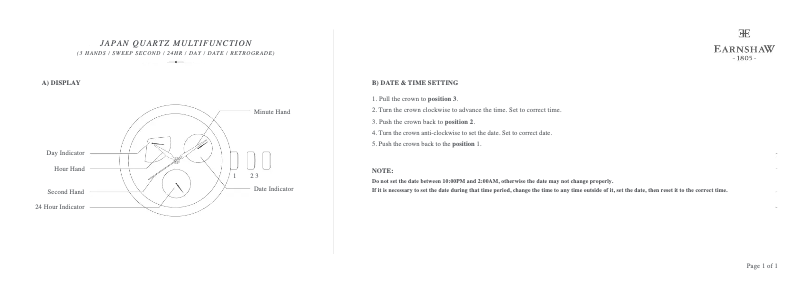 Page 1 de la notice Manuel utilisateur Earnshaw Cornwall ES-8060-01