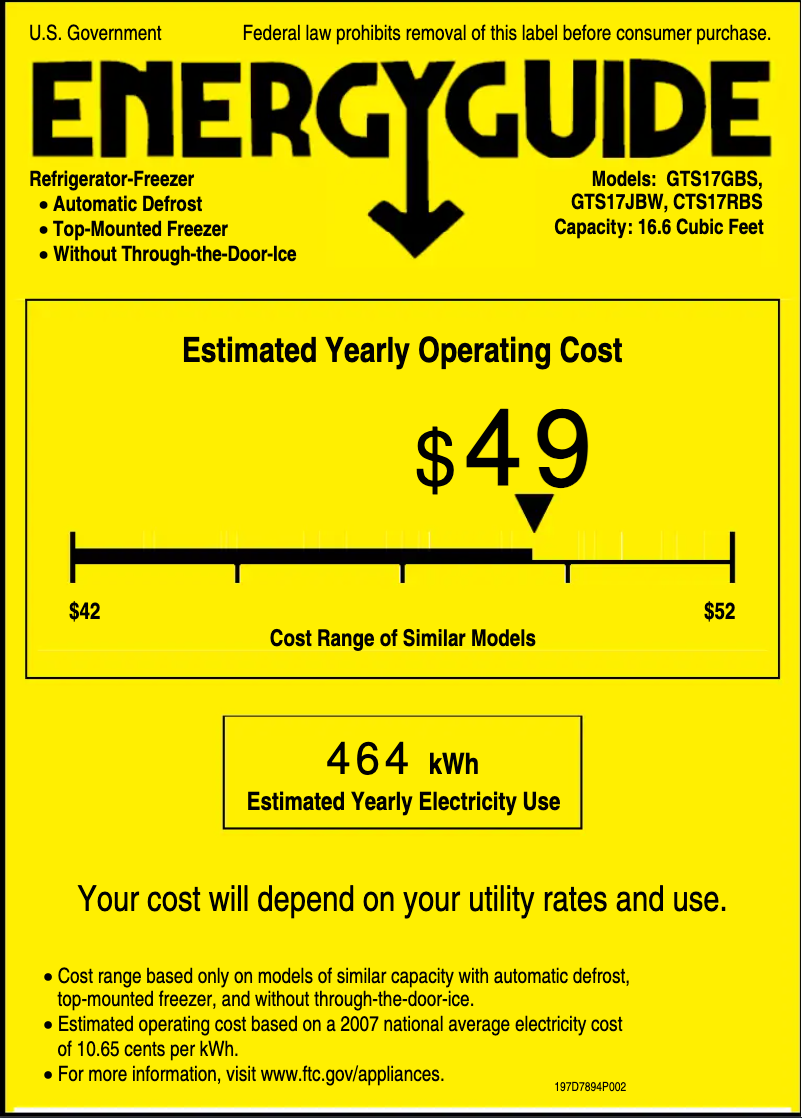 Page n°1 - Label énergétique GE GTS17JBWBB