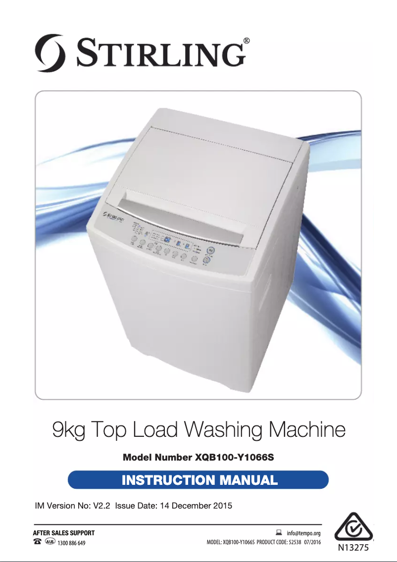 Page 1 de la notice Manuel utilisateur Stirling XQB100-Y1066S