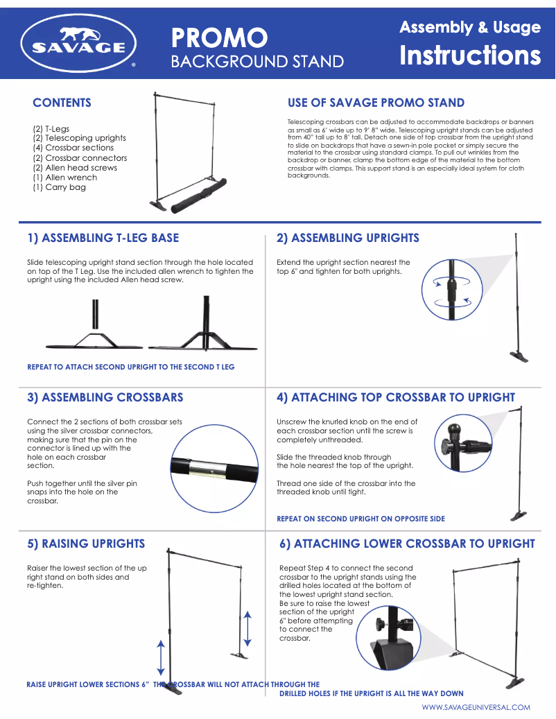 Page 1 de la notice Manuel utilisateur Savage Promo Background Stand