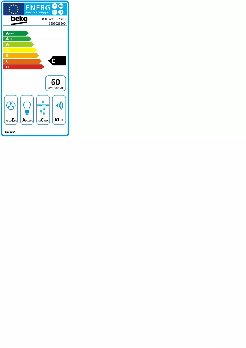 Page 1 of the manual Energy Label Beko BHCIW31322BBH