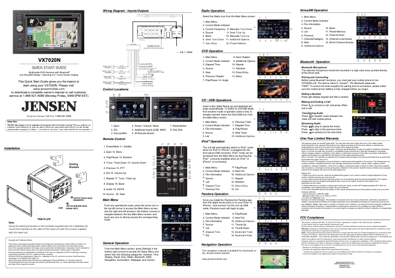 Page 1 de la notice Guide de démarrage rapide Jensen VX7020N
