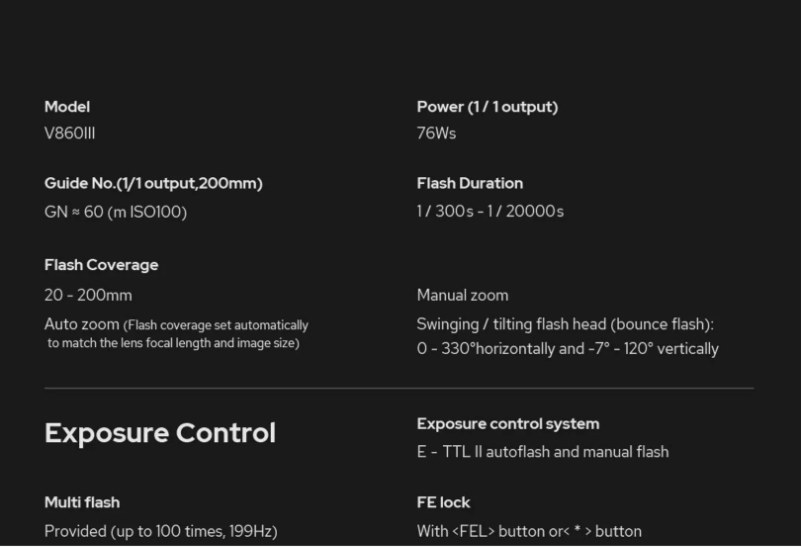Page 1 de la notice Fiche technique Godox V860IIIN