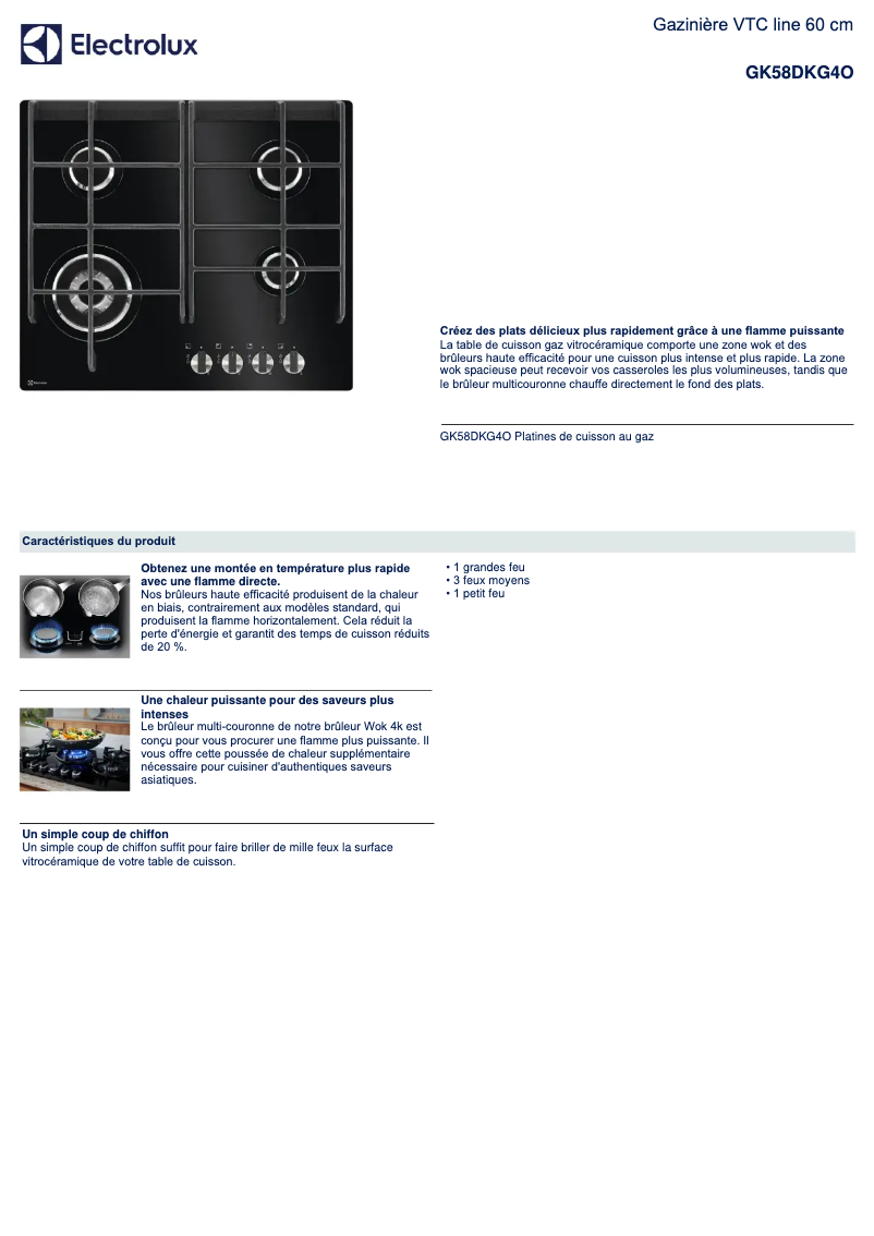 Página 1 del manual Ficha técnica Electrolux GK58DKG4O