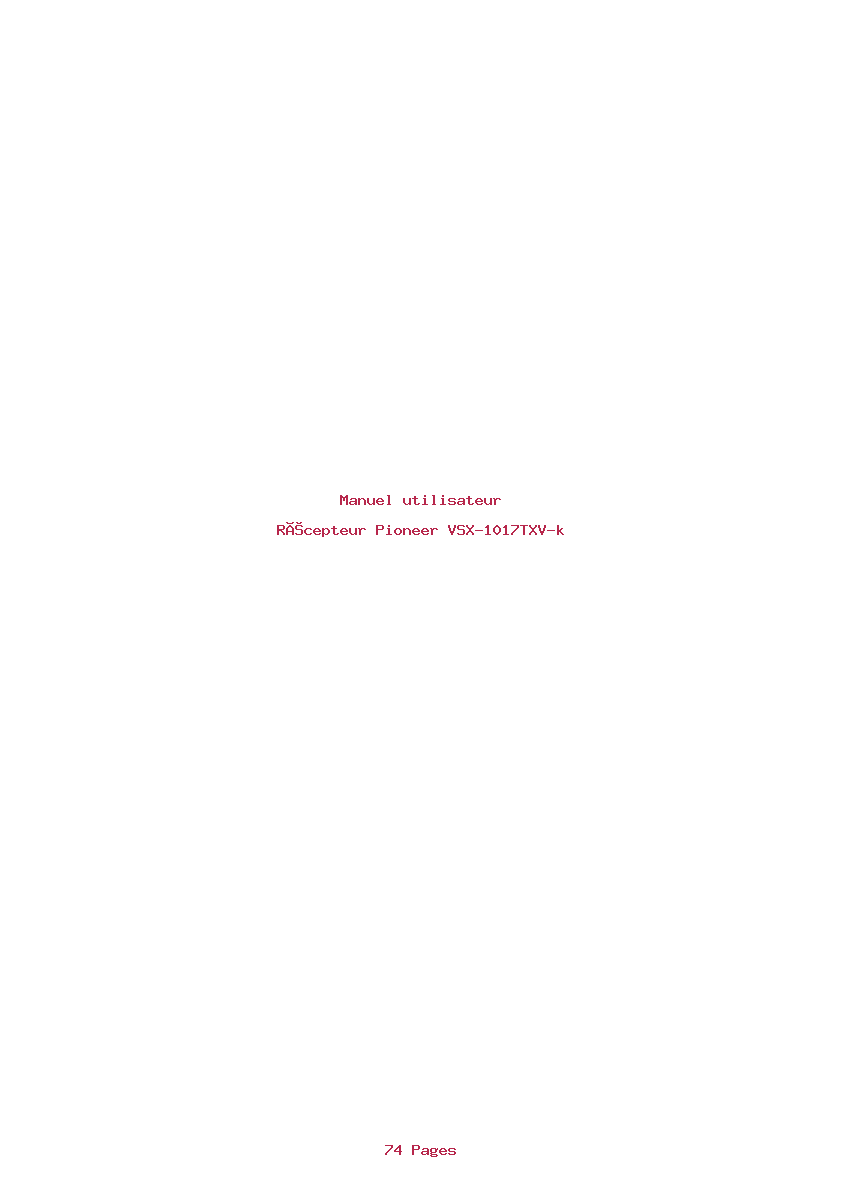 Page 1 de la notice Manuel utilisateur Pioneer VSX-1017TXV-k