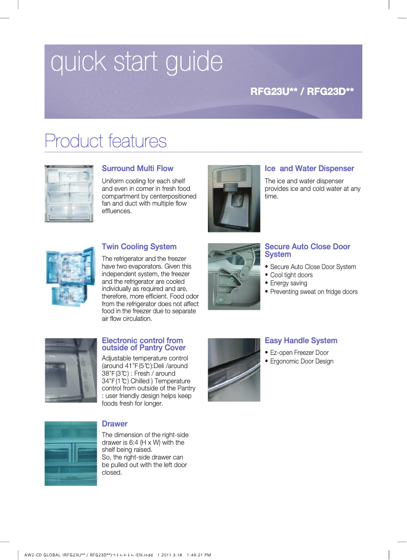 Page 1 de la notice Manuel utilisateur Samsung RFG23