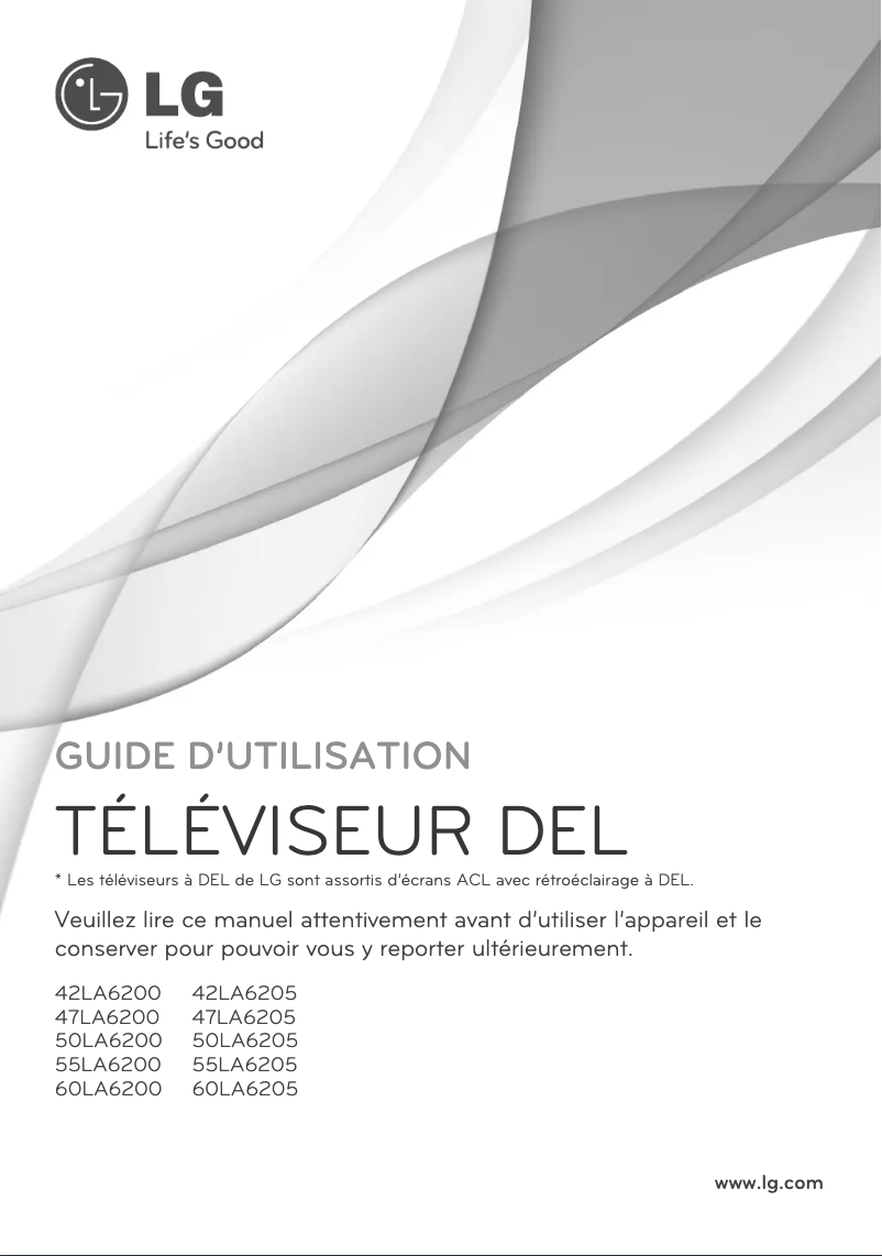 Page 1 de la notice Manuel utilisateur LG 55LA6205