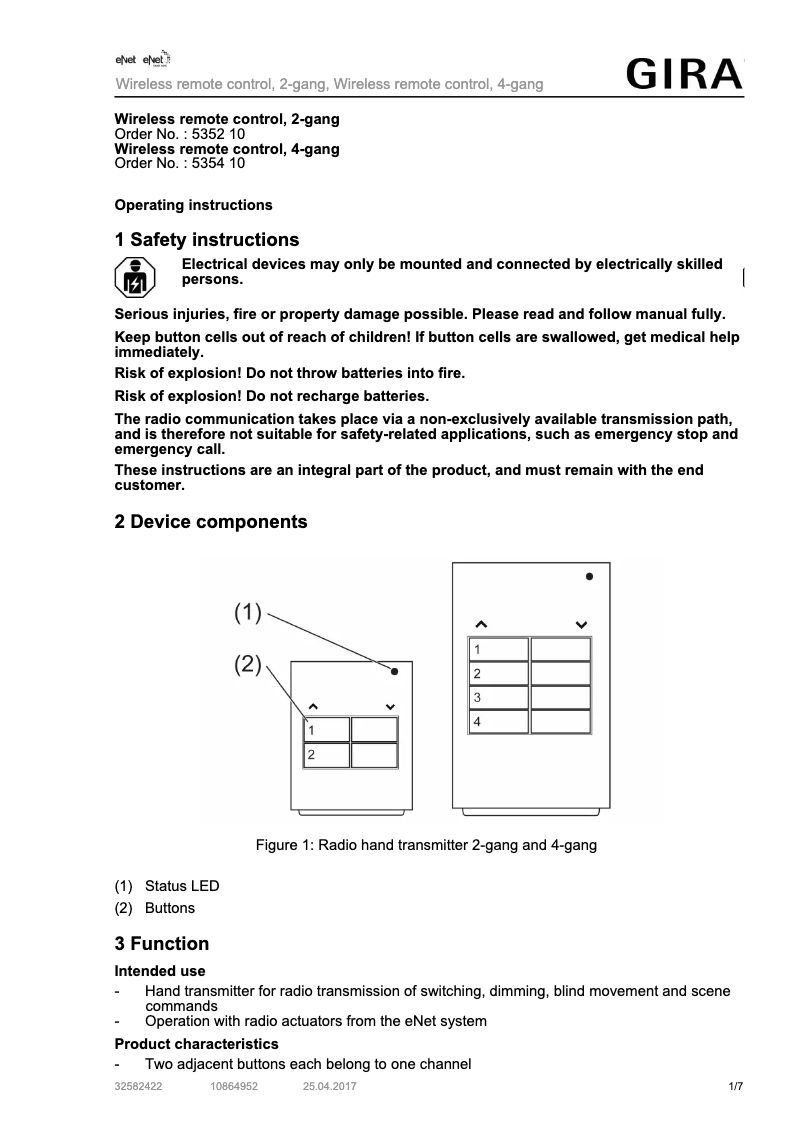 Page 1 de la notice Manuel utilisateur Gira 535410