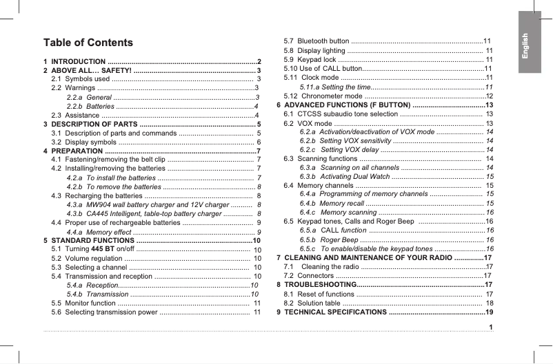 Page 1 de la notice Manuel utilisateur Midland ALAN 445 BT