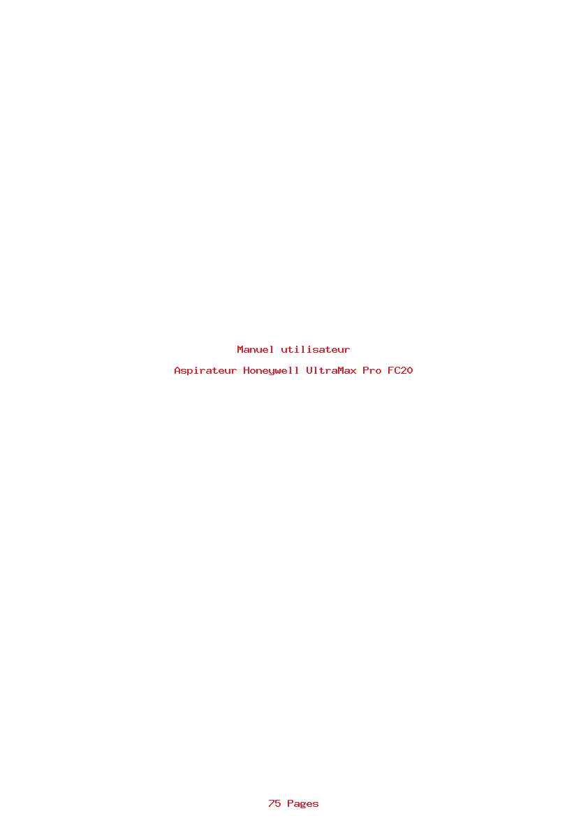 Page 1 de la notice Manuel utilisateur Honeywell UltraMax Pro FC20