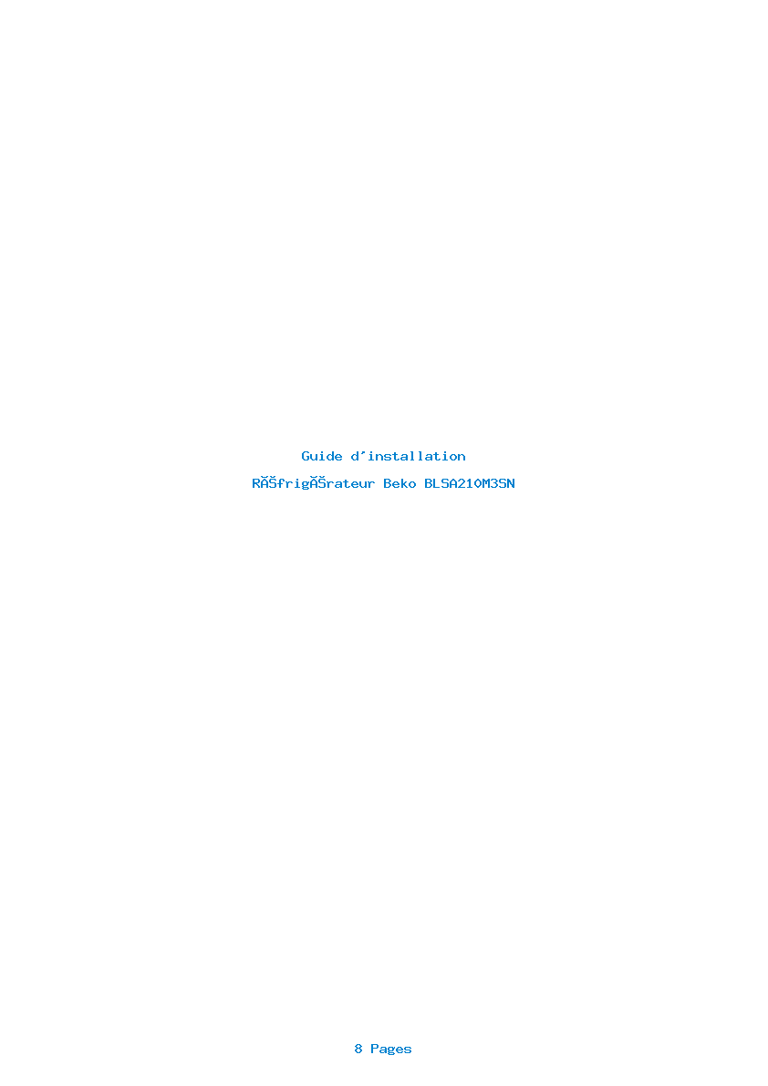 Page 1 de la notice Guide d'installation Beko BLSA210M3SN