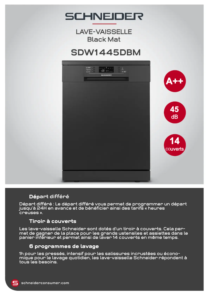 Page 1 de la notice Fiche technique Schneider SDW1445DBM