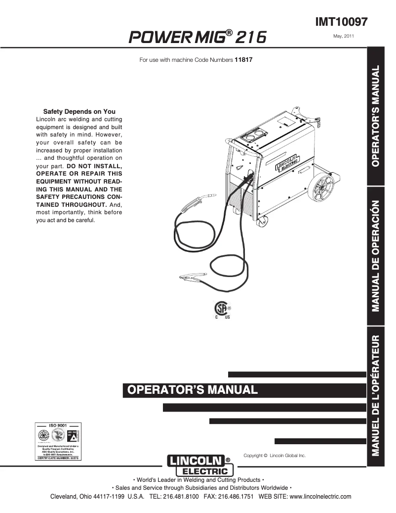 Page 1 de la notice Manuel utilisateur Lincoln Electric POWER MIG 216