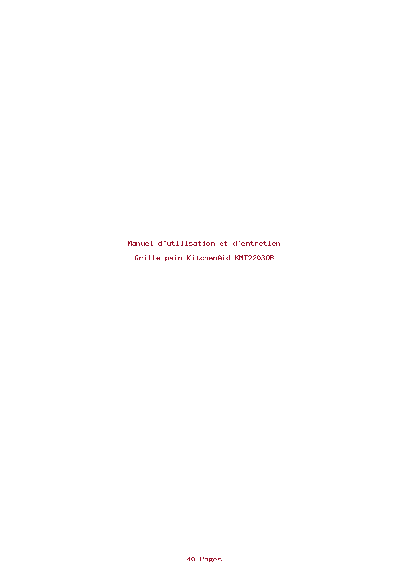 Page 1 de la notice Manuel d'utilisation et d'entretien KitchenAid KMT2203OB