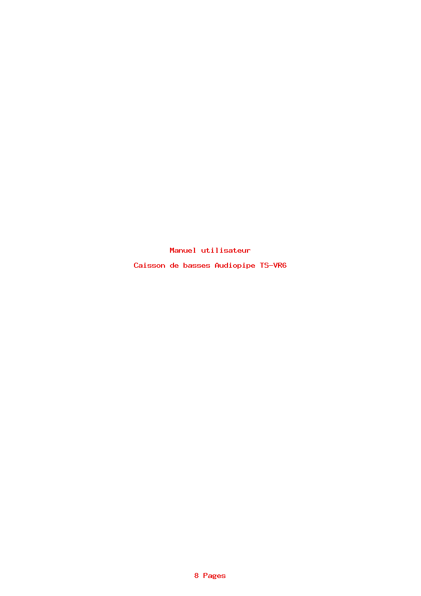 Page 1 de la notice Manuel utilisateur Audiopipe TS-VR6