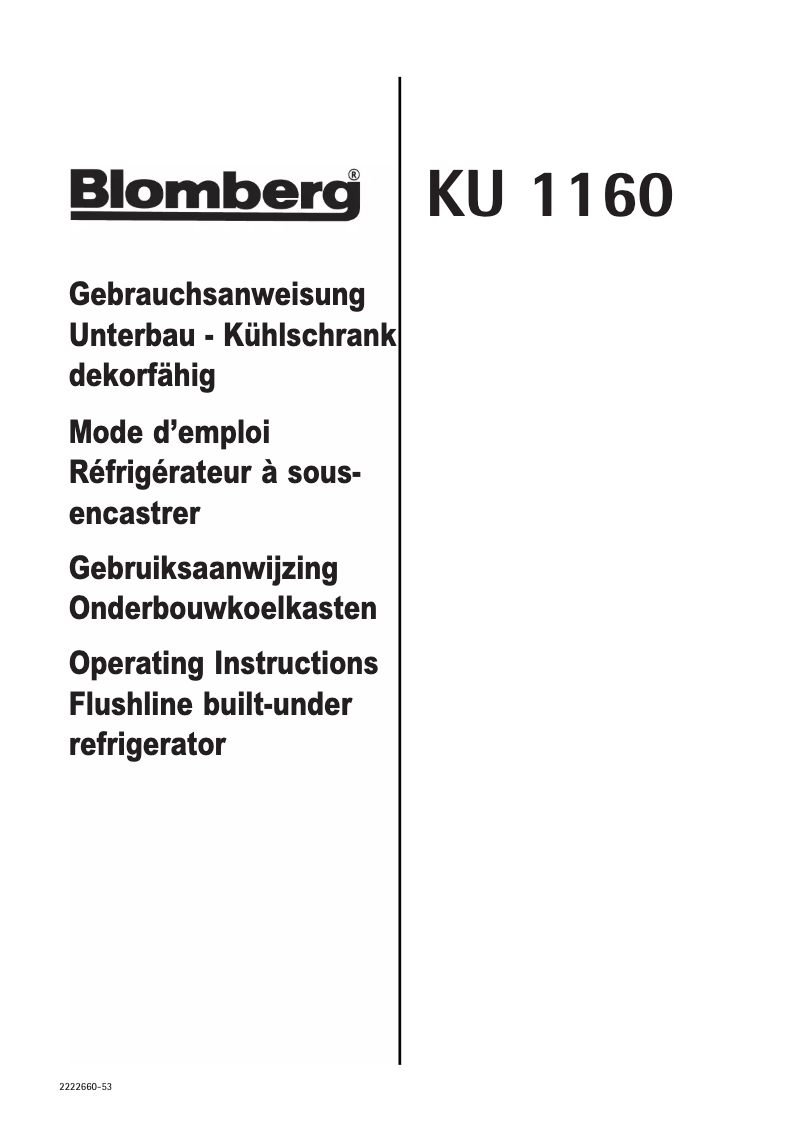 Page 1 de la notice Manuel utilisateur Blomberg KU1160