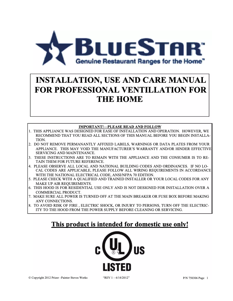 Página 1 del manual Manual de usuario BlueStar PY048ML