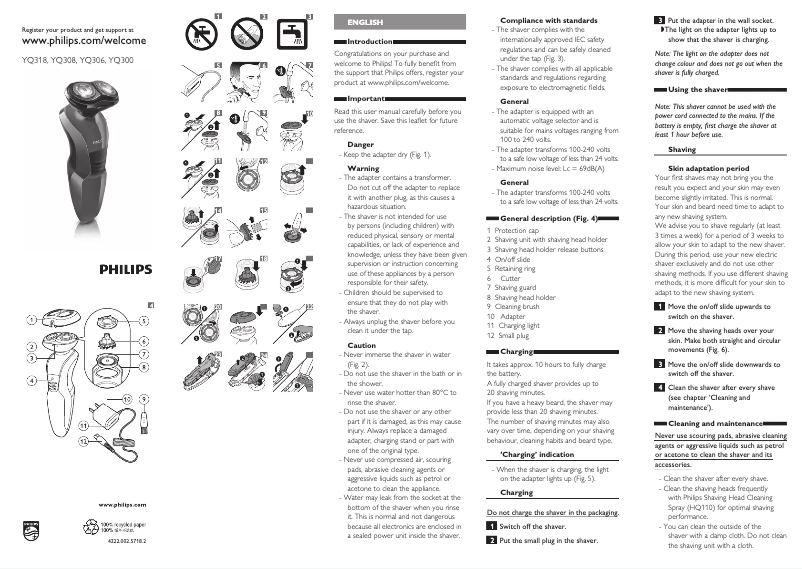 Page 1 de la notice Manuel utilisateur Philips YQ300