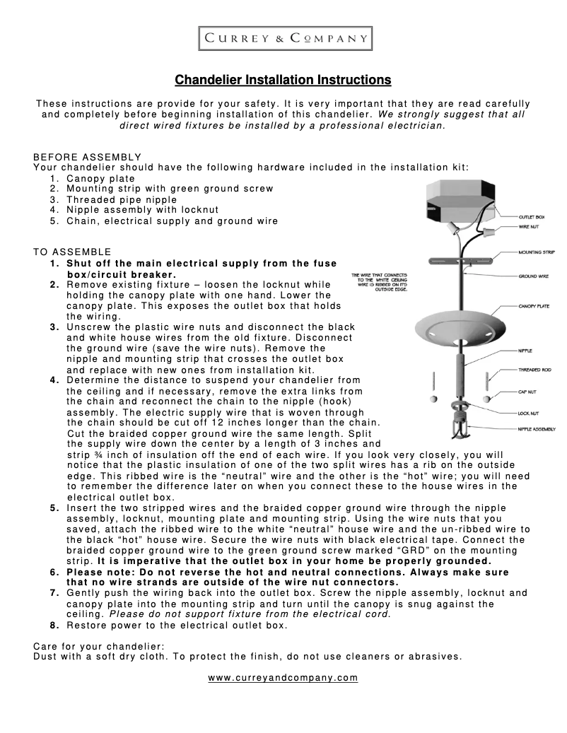 Page 1 de la notice Manuel utilisateur Currey & Company 9969