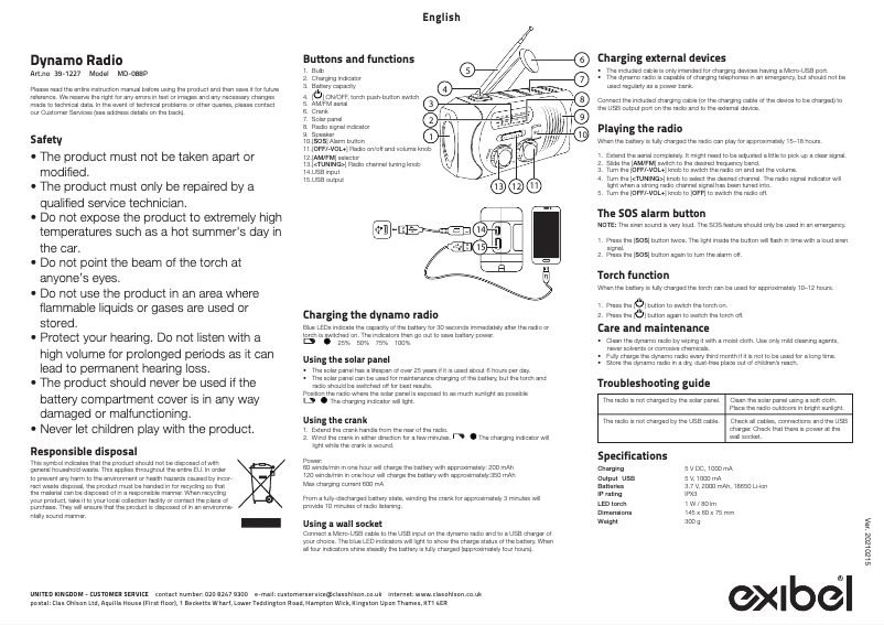 Page 1 de la notice Manuel utilisateur Exibel MD-088P
