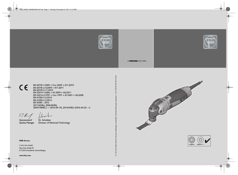Page 1 de la notice Manuel utilisateur Fein MultiMaster Top Extra FMM 350 QSL