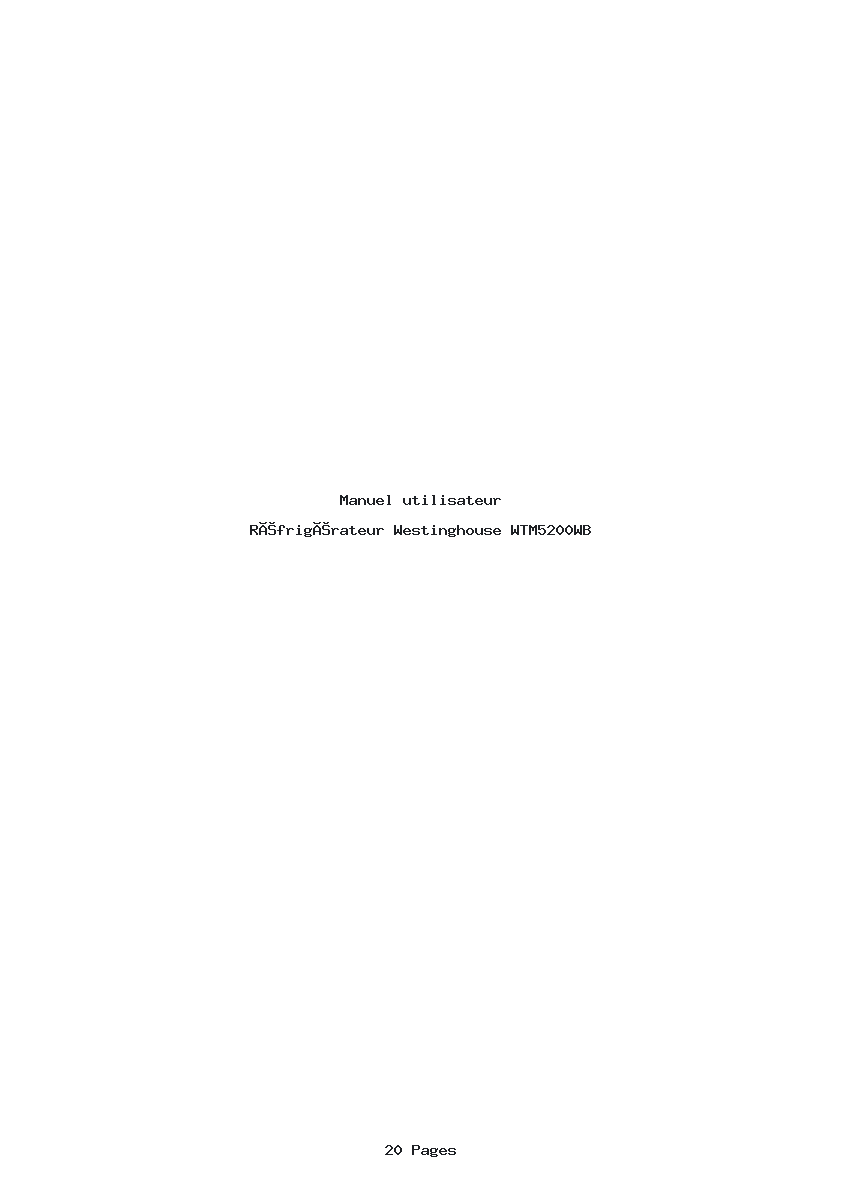 Page 1 de la notice Manuel utilisateur Westinghouse WTM5200WB