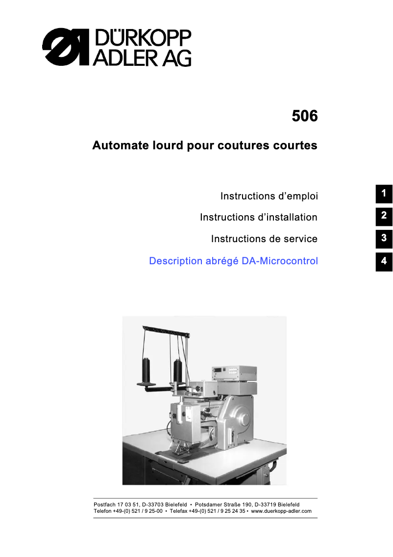 Page 1 of the manual Installation Guide Dürkopp Adler 506