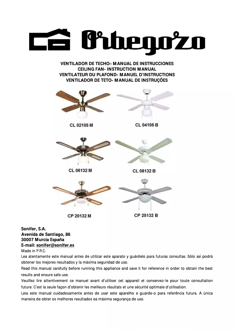 Page 1 de la notice Manuel utilisateur Orbegozo CP 25132 B