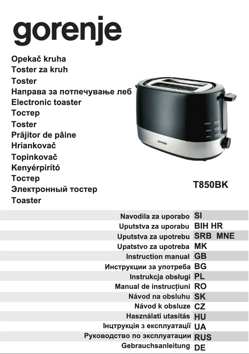 Page 1 de la notice Manuel utilisateur Gorenje T850BK