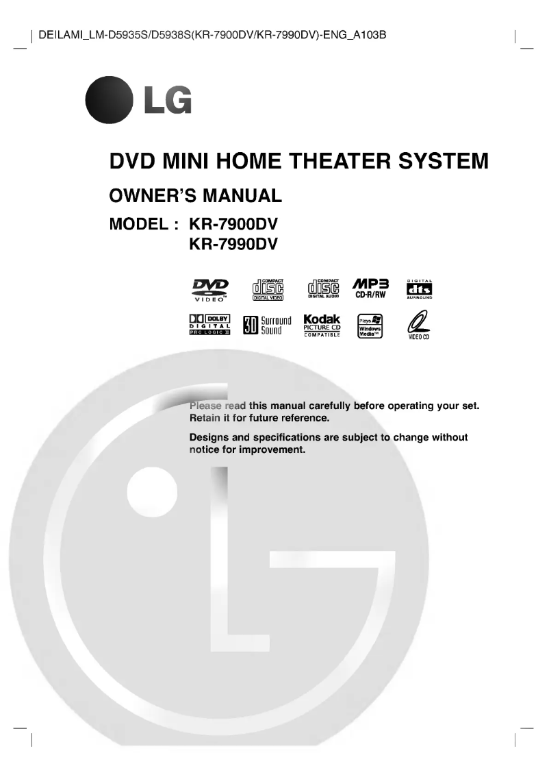 Page 1 of the manual User Manual LG LF-D5938S