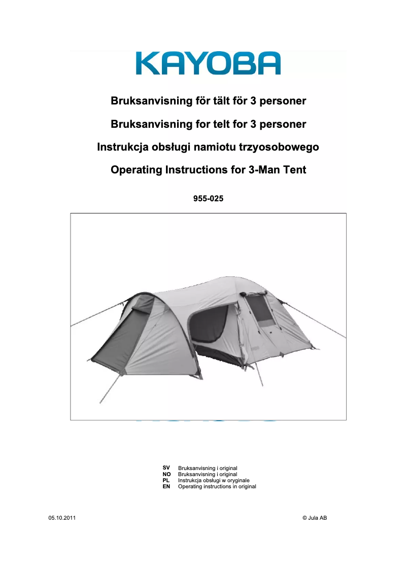 Page 1 de la notice Manuel utilisateur Kayoba 955-025