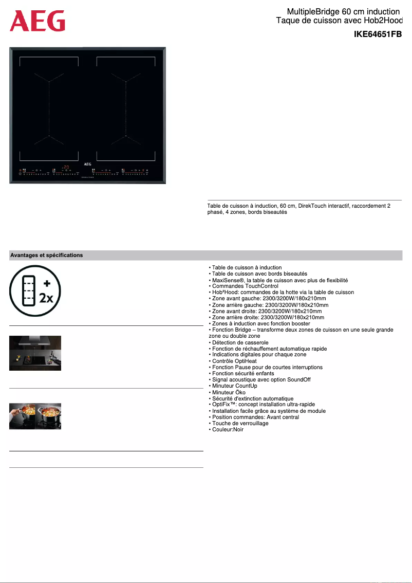 Page 1 de la notice Fiche technique AEG IKE64651FB