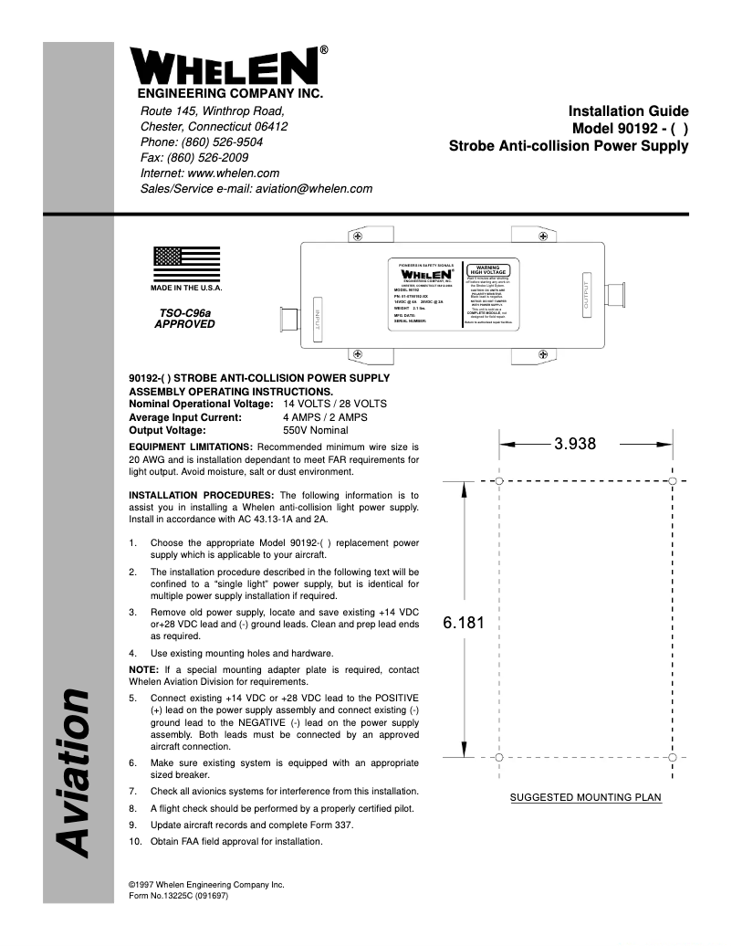 Page 1 de la notice Manuel utilisateur Whelen 90192