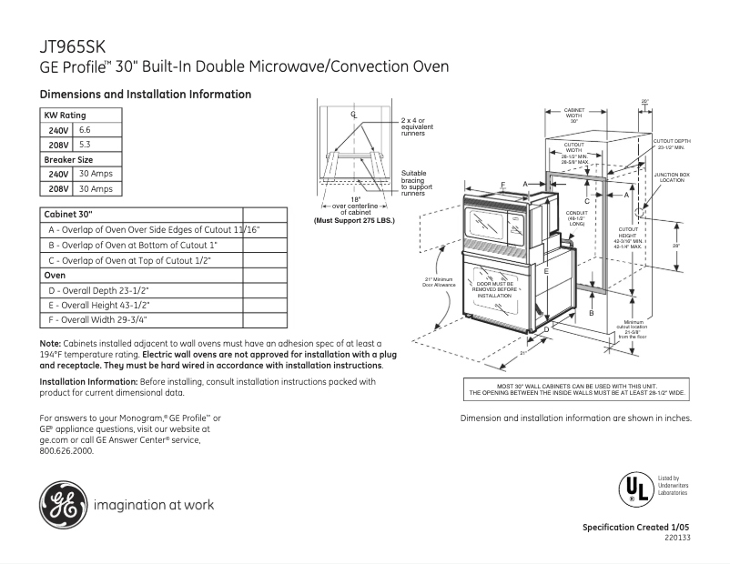 Página 1 del manual Ficha técnica GE Profile JT965SKSS