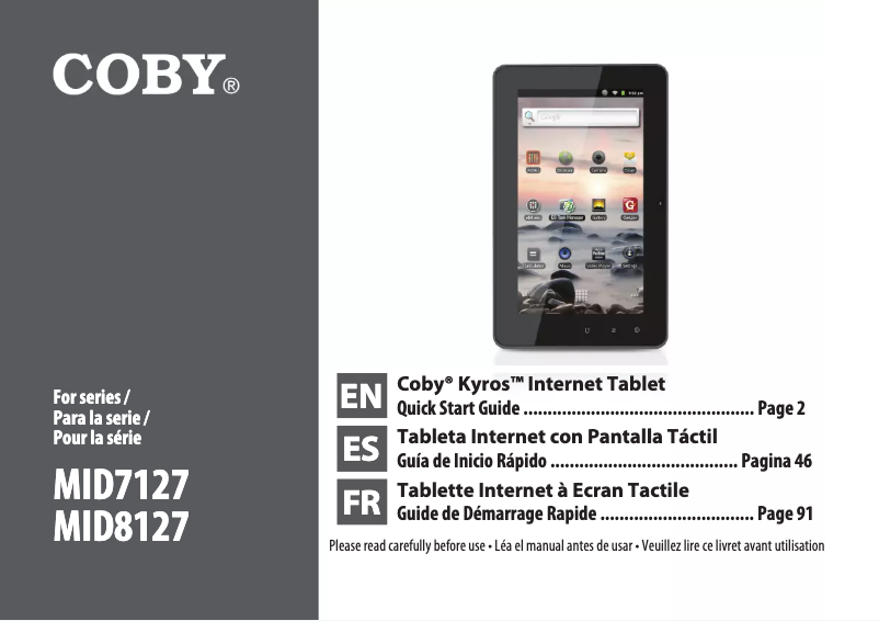 Page 1 de la notice Manuel utilisateur Coby Kyros MID8127-4G