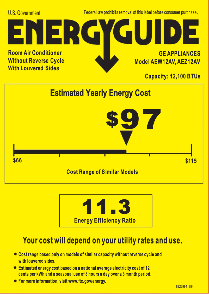 Página 1 del manual Etiqueta energética GE AEZ12AV