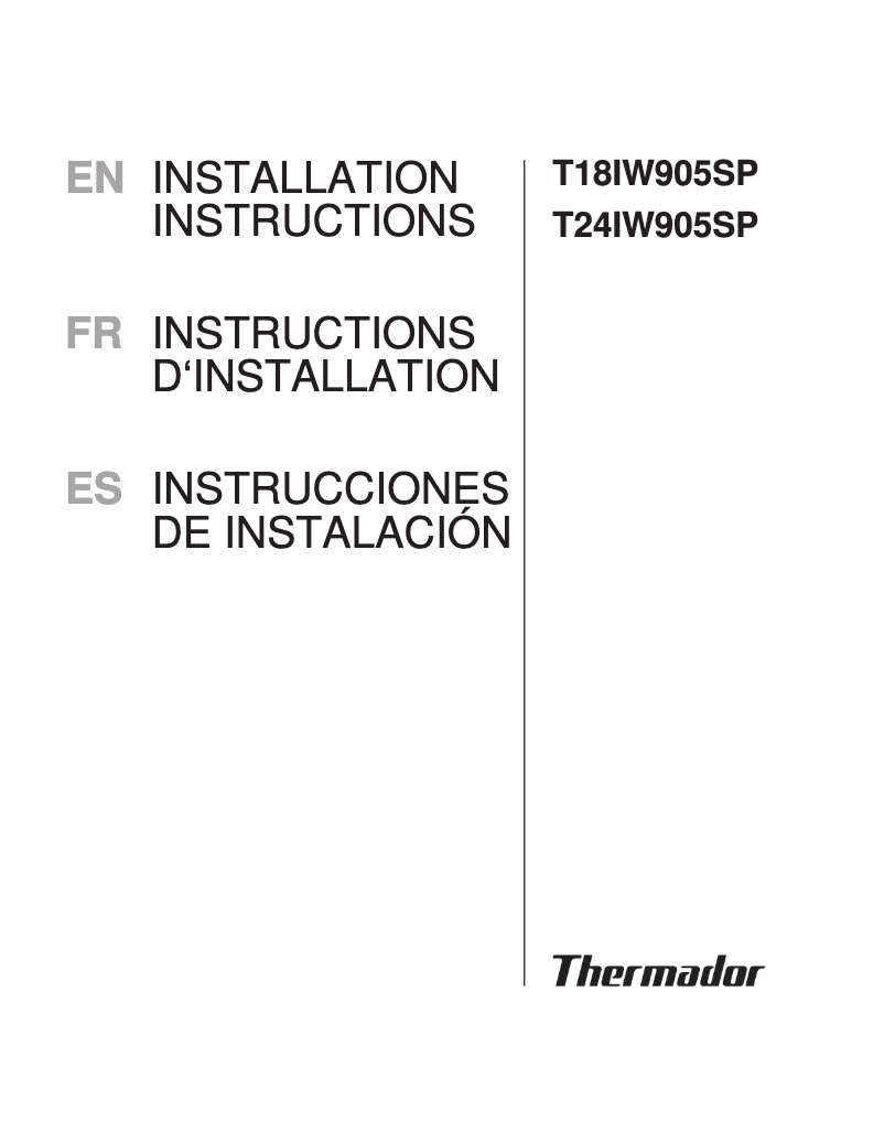 Page 1 of the manual Installation Guide Thermador T18IW905SP