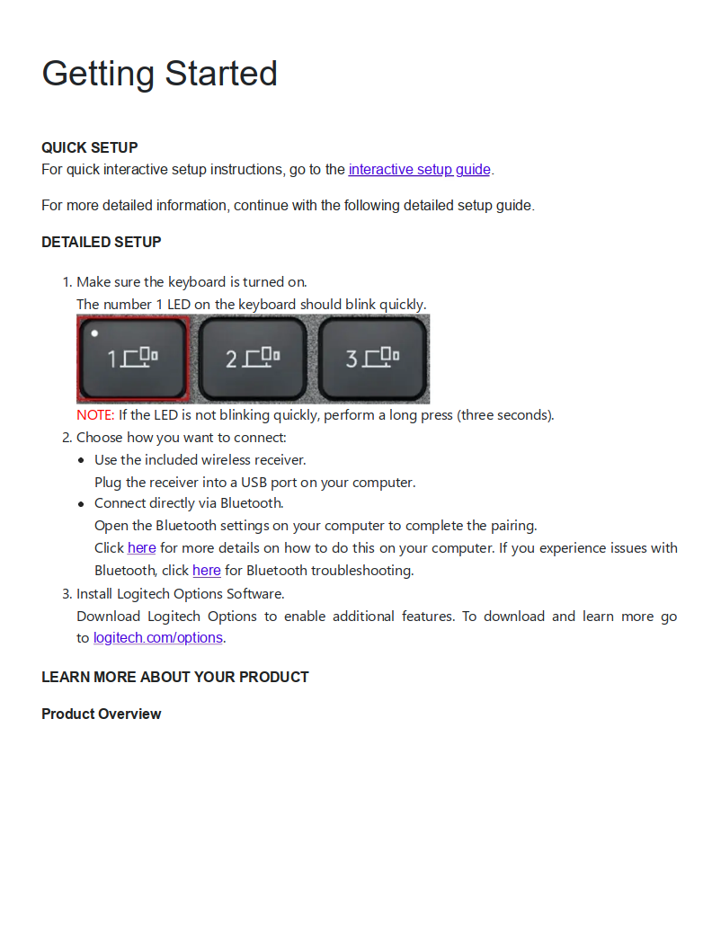 Page 1 de la notice Guide de démarrage rapide Logitech MX Keys