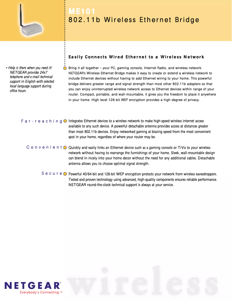 Page 1 de la notice Fiche technique Netgear ME101