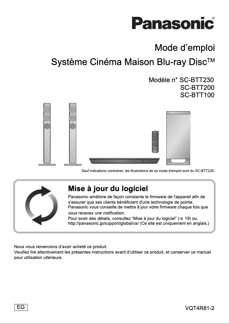 Page 1 de la notice Manuel utilisateur Panasonic SC-BTT200