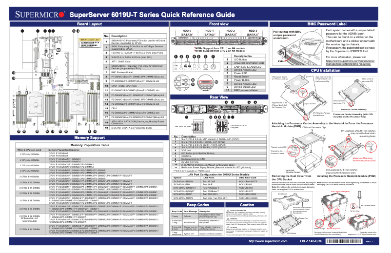 Page 1 de la notice Guide de démarrage rapide Supermicro SuperServer 6019U-TRT