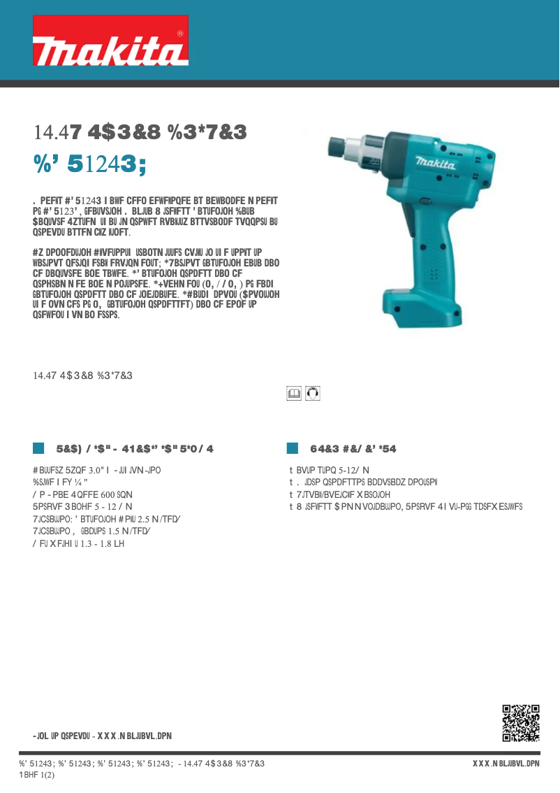 Page 1 de la notice Fiche technique Makita DFT124RZ