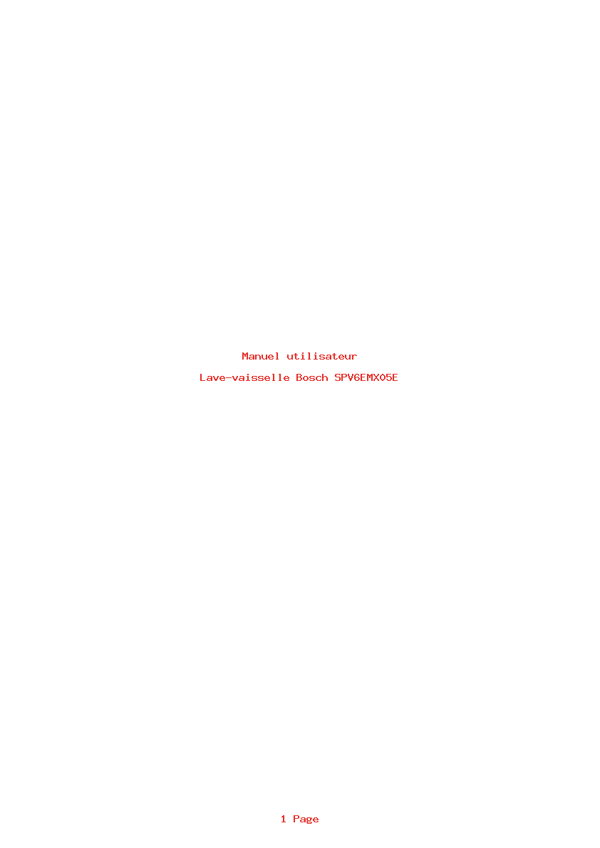 Page 1 de la notice Manuel utilisateur Bosch SPV6EMX05E