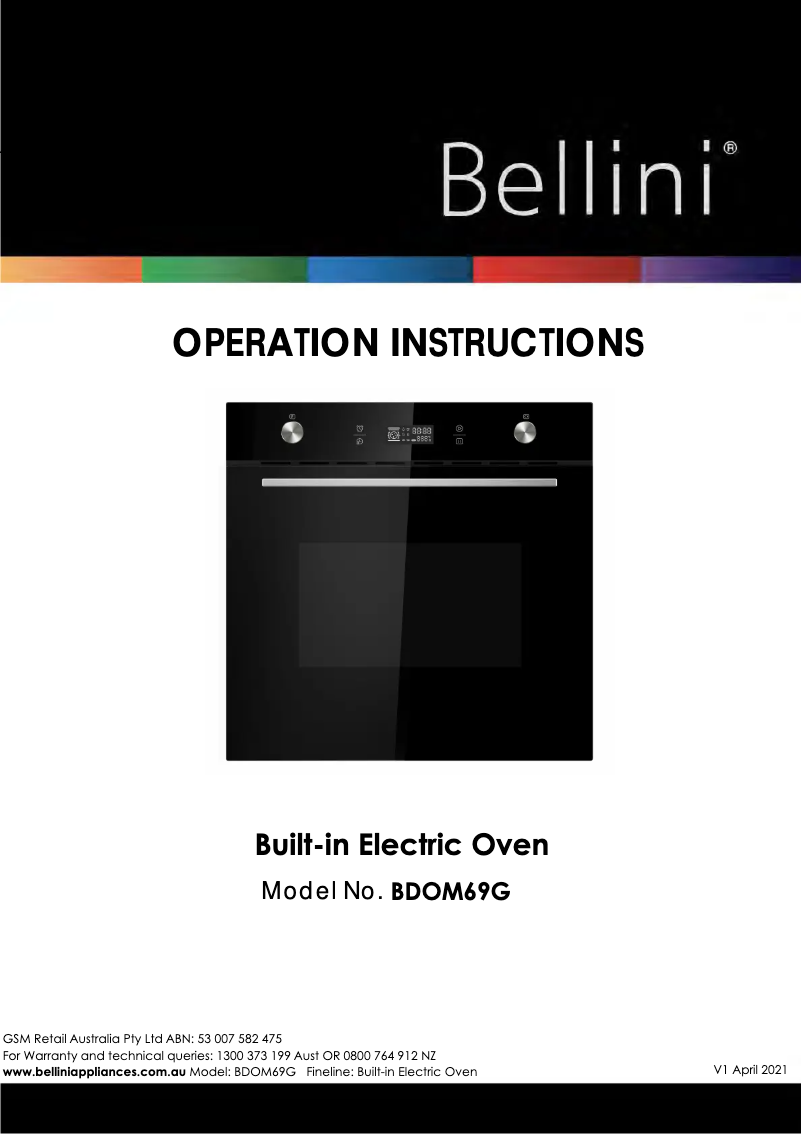 Page 1 de la notice Manuel utilisateur Bellini BOM609G