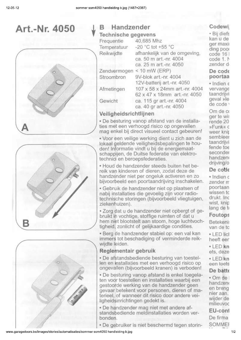 Page 1 de la notice Manuel utilisateur Sommer 4050