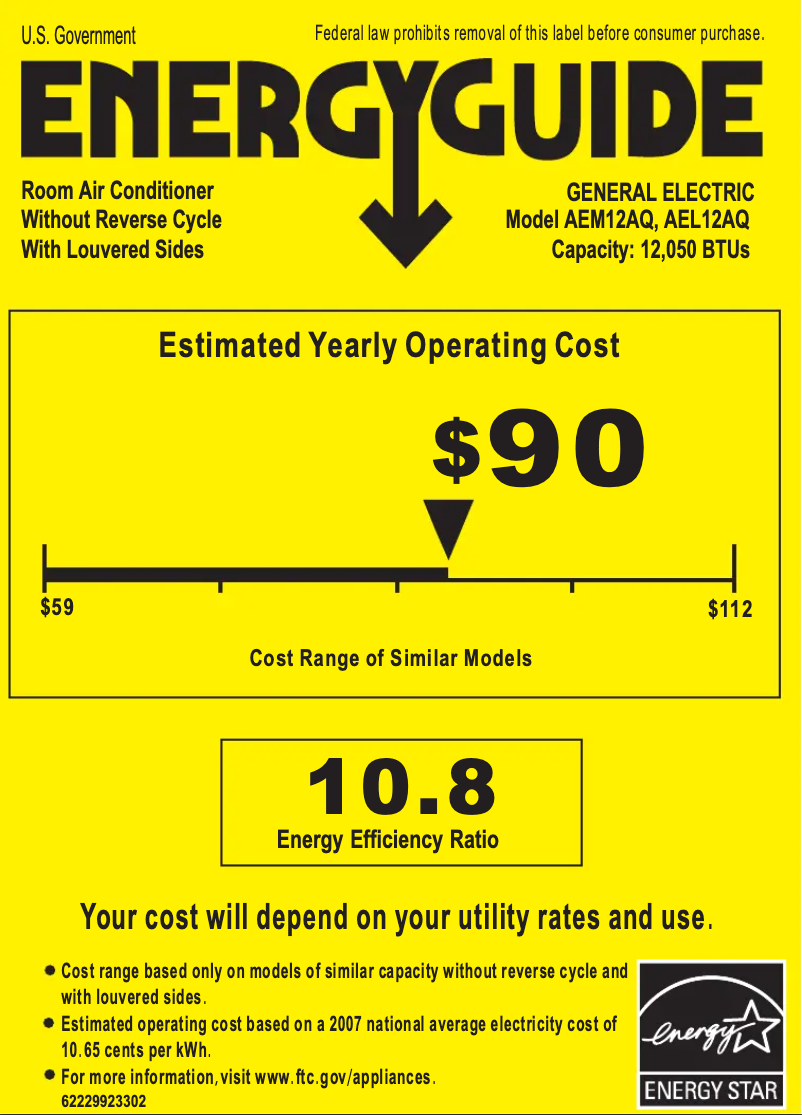 Página 1 del manual Etiqueta energética GE AEL12AQ
