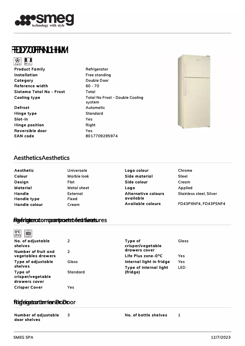 Página 1 del manual Ficha técnica Smeg FD70FN1HM