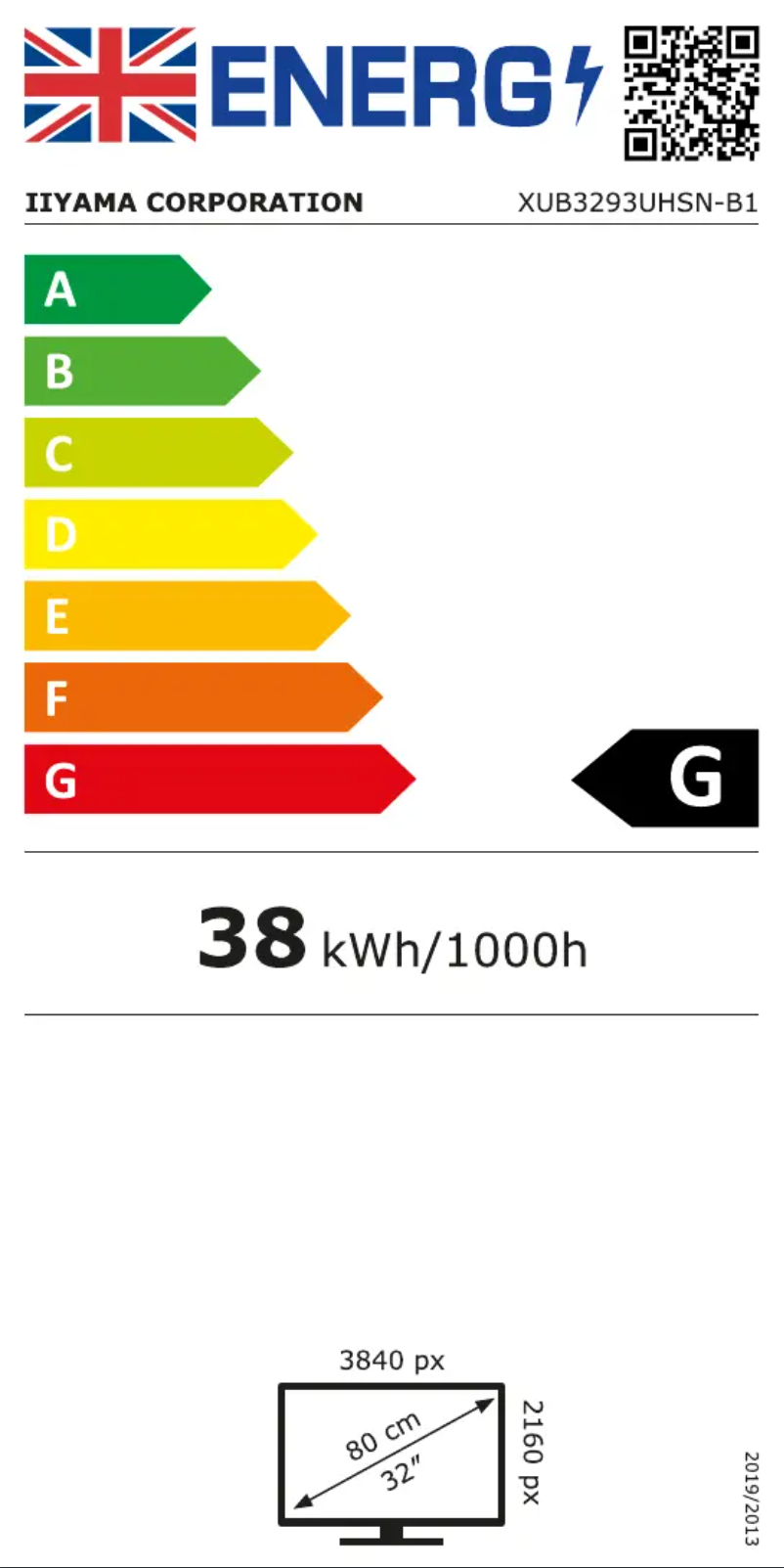 Page 1 de la notice Label énergétique Iiyama ProLite XUB3293UHSN