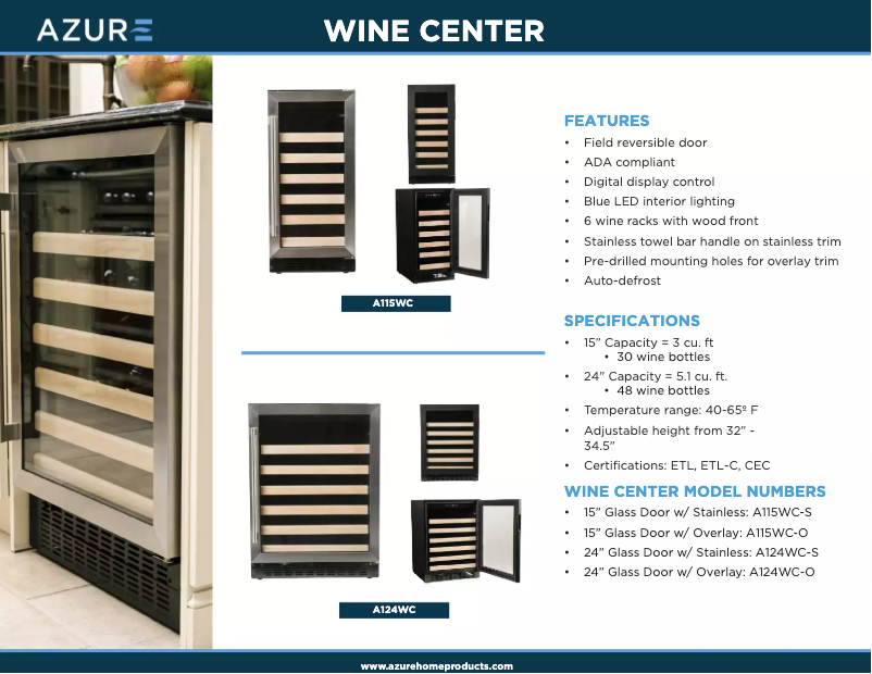 Page 1 de la notice Brochure Azure A115WC-O