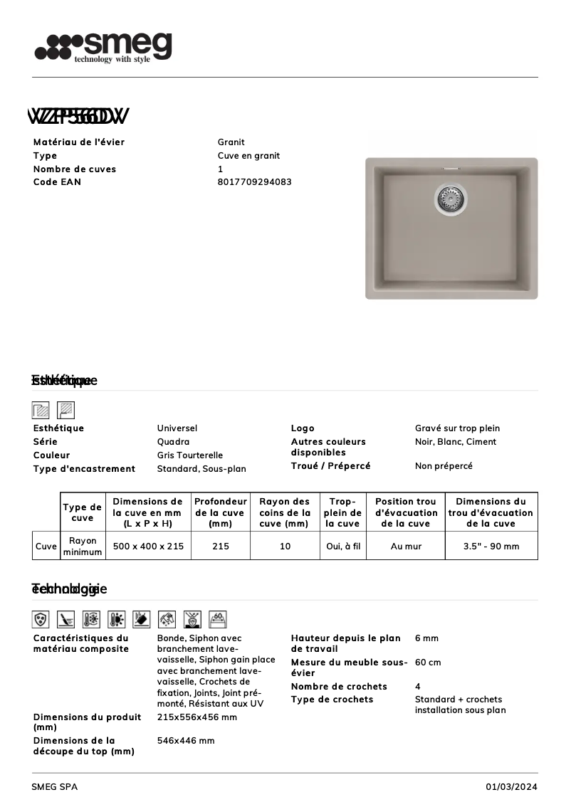 Página 1 del manual Ficha técnica Smeg VZP56DV